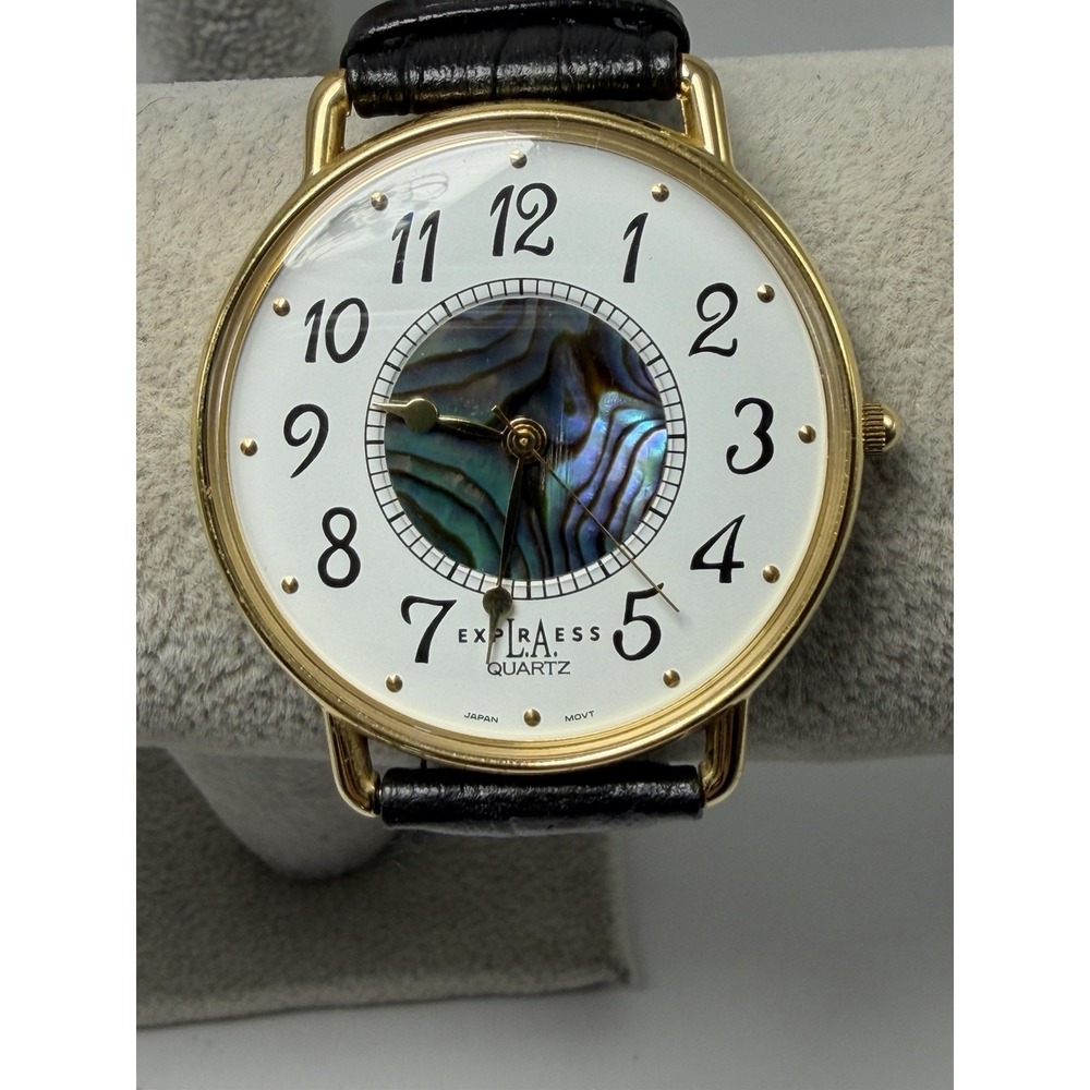 LA Express Abalone LAX402 New Battery Ladies Watch 41MM 7.75" Leather Band